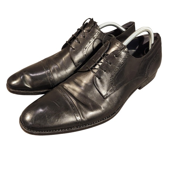Ermenegildo Zegna Shoes Mens Size 13 Black Leather Cap Toe Oxford Made in Italy